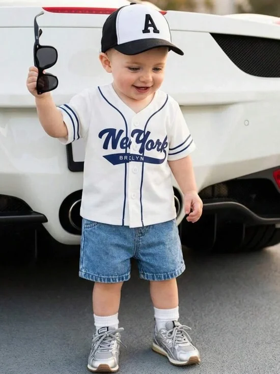 Toddler Boy New York Graphic Baseball Tee & Denim Shorts Set - 12-18M - Picture 6 of 7